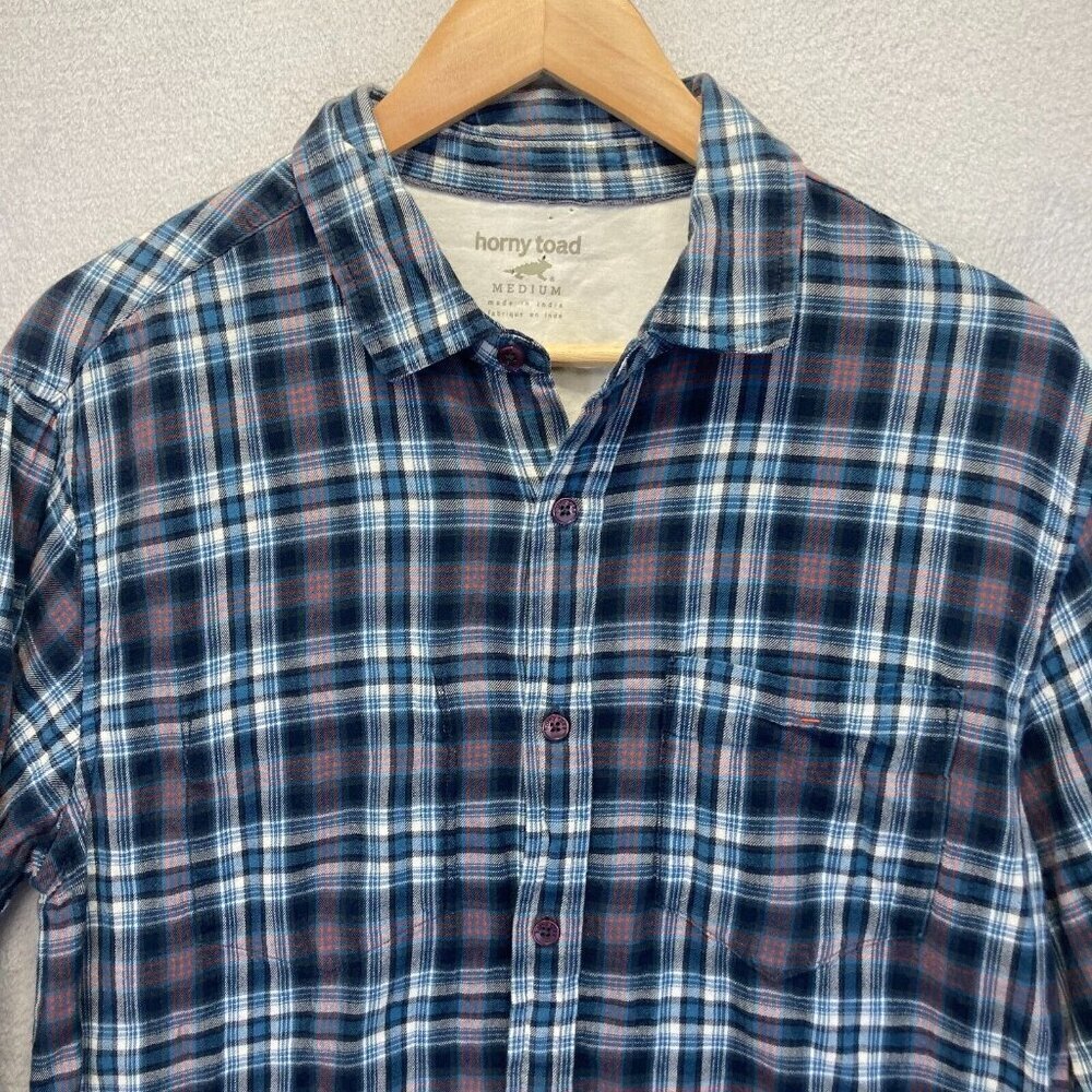 Horny Toad Mixologist Flannel Button Up Shirt Womens Size Medium M Blue Plaid‎ - Picture 4 of 14